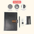 Classy Executive Diary + Classic Metal Pen + Classy Leather Metal Keychain + Classy Card Holder - Black