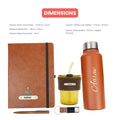 Classy Hardcover Diary + Classic Metal Pen + Classy Leather Metal Keychain + Classic Smart Bottle  +  Leather Sleeve Coffee Tumbler -TAN