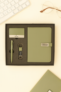 Classy  Metal Flip Diary + Classic Metal Pen + Classy Leather Metal Keychain +Classy Card Holder - GREEN
