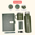 Classy Executive Diary + Classic Metal Pen + Classy Leather Metal Keychain + Classy Card Holder + Classic Smart Bottle  + Stainless Steel Mug - Green