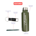 Classic Metal Pen+Classic Leather Metal Keychain+Classic Smart Bottle-Green