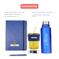 Classy Hardcover Diary + Classic Metal Pen + Classy Leather Metal Keychain + Classic Smart Bottle  +  Leather Sleeve Coffee Tumbler -Blue