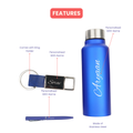 Classic Metal Pen+Classic Leather Metal Keychain+Classic Smart Bottle-Blue