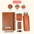 Classy Hardcover Diary + Classic Metal Pen + Classy Leather Metal Keychain + Classy Card Holder + Classic Smart Bottle  + Stainless Steel Mug - TANN