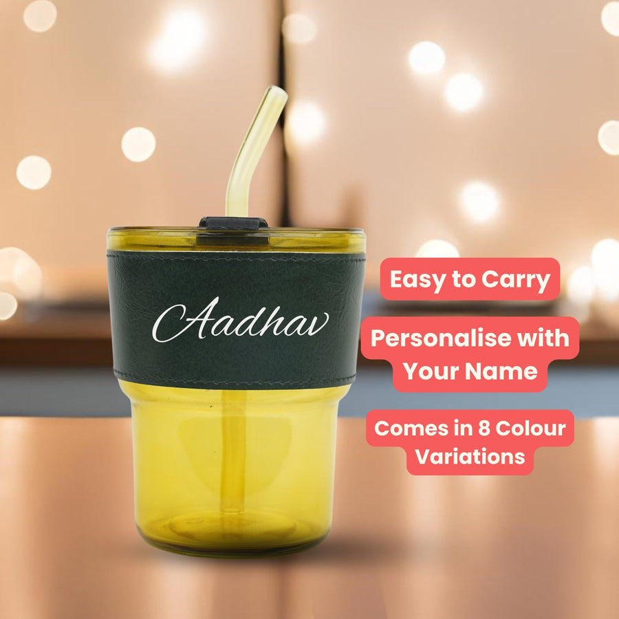 Personalized Leather Sleeve Coffee Tumbler-Green