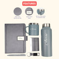Classy Executive Diary + Classic Metal Pen + Classy Leather Metal Keychain + Classy Card Holder + Classic Smart Bottle  + Stainless Steel Mug - Grey