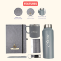 Classy Hardcover Diary + Classic Metal Pen + Classy Leather Metal Keychain + Classy Card Holder + Classic Smart Bottle  + Stainless Steel Mug - Grey