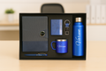 Nexon Metal Flip Diary + Nexon Metal Pen + Classy Leather Metal Keychain + Classy Metal Card Holder + Classic Smart Bottle  + Stainless Steel Mug - BLUE