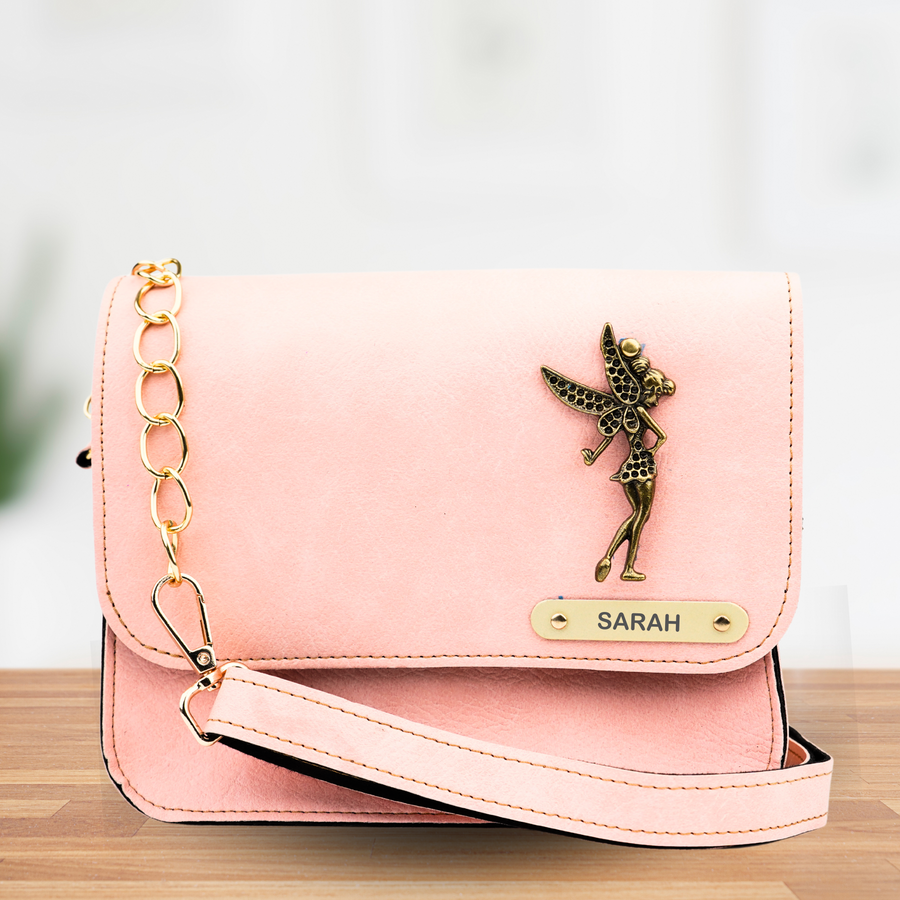 Personalized Nexon Leather Chained Sling Bag - Pink