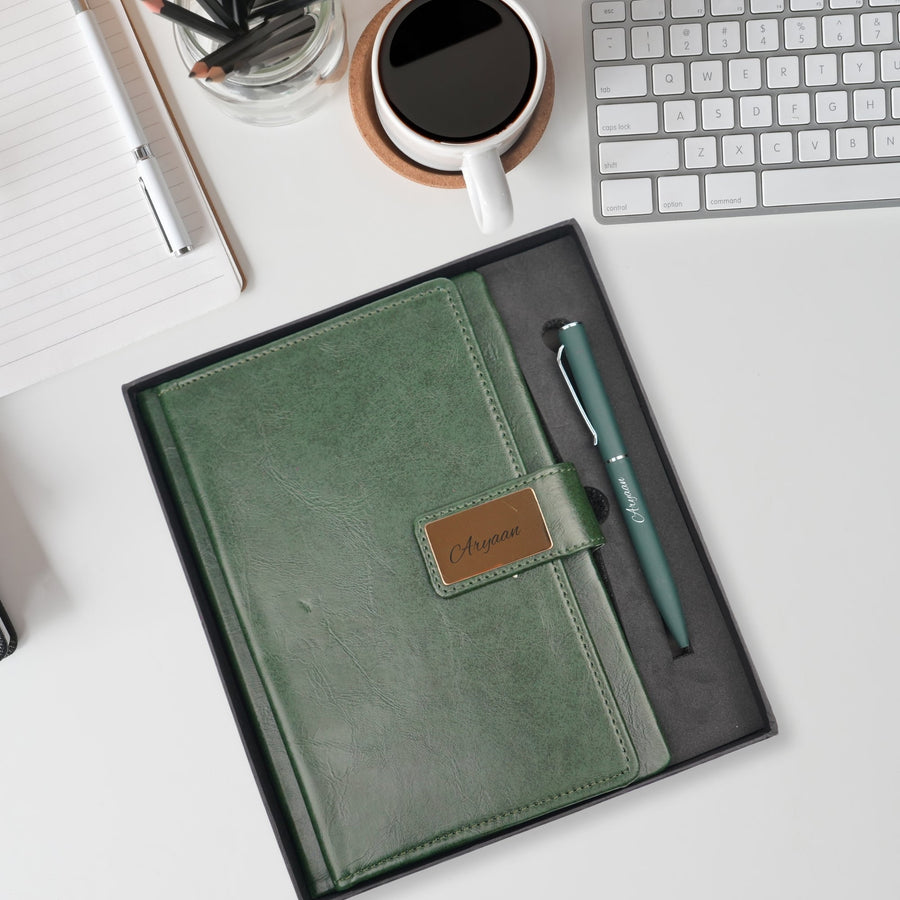 Classy Executive Diary + Classic Metal Pen - Green