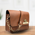 Personalized Nexon Leather Chained Sling Bag - Tan