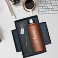 Classic Metal Pen+Classic Leather Metal Keychain+Classic Smart Bottle-TAN