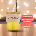 Personalized Leather Sleeve Coffee Tumbler-Pink
