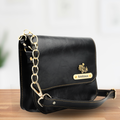 Personalized Nexon Leather Chained Sling Bag - Black