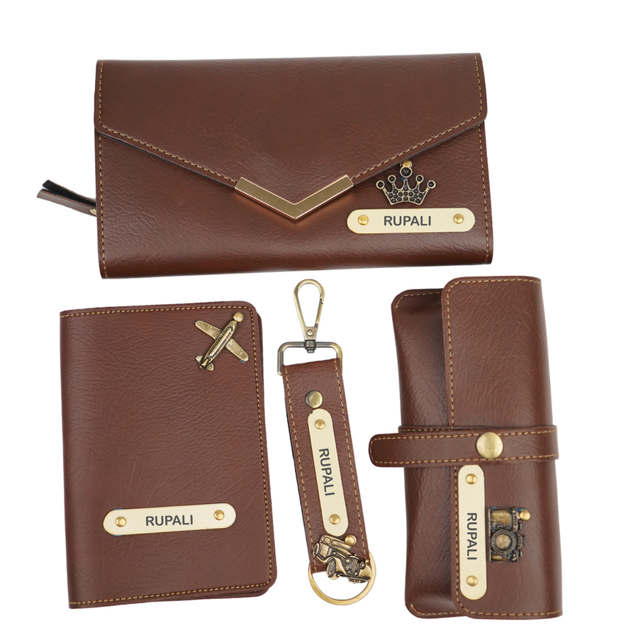 Nexon Ladies 4 Pc Combo (Lady Wallet 1.0, Passport, Eyewear, Keychain) (Brown)