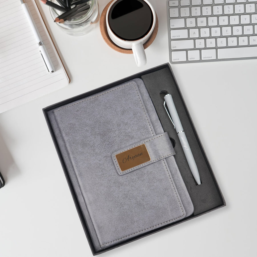 Classy Executive Diary + Classic Metal Pen - Grey