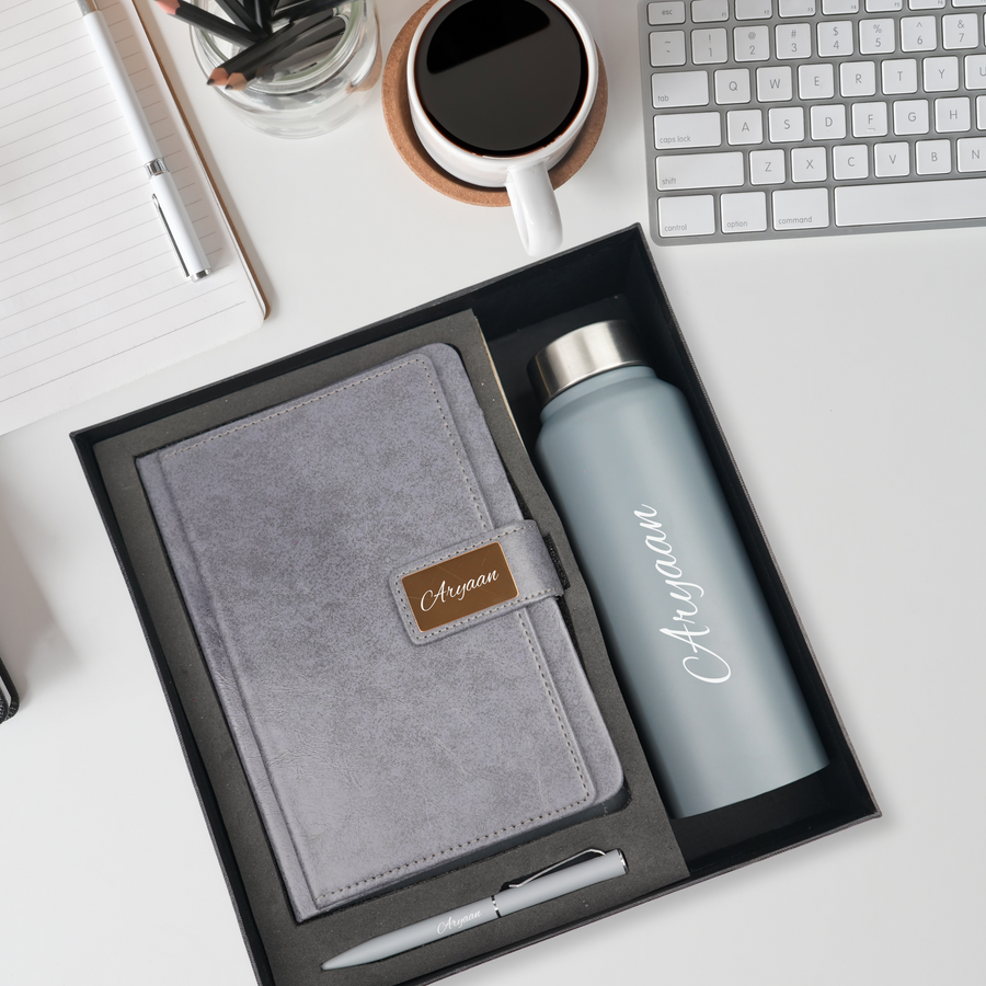 Classy Executive Diary + Classic Metal Pen + Classic Smart Bottle  - Grey