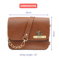 Personalized Nexon Leather Chained Sling Bag - Tan