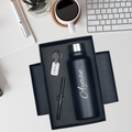 Classic Metal Pen+Classic Leather Metal Keychain+Classic Smart Bottle-Black