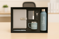 Classy Metal Flip Diary + Classic Metal Pen + Classy Leather Metal Keychain + Classy Card Holder + Classic Smart Bottle  + Stainless Steel Mug - GREY