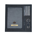 Classy Hardcover Diary + Classic Metal Pen + Classy Leather Metal Keychain + Classy Card Holder - Black