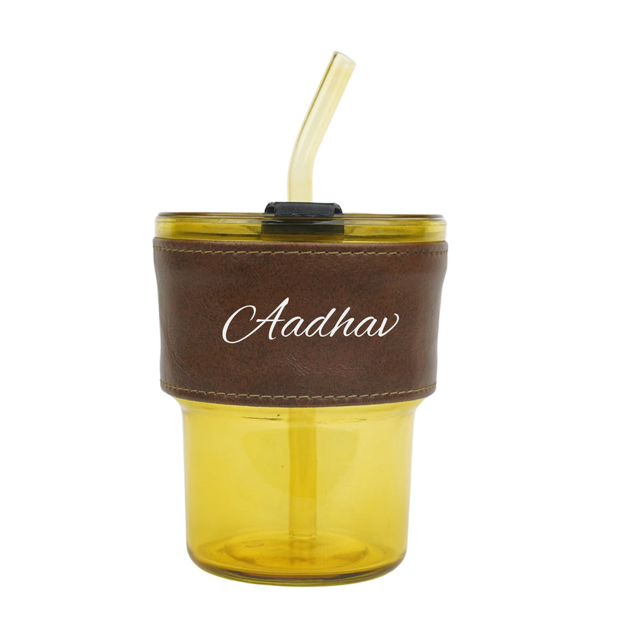 Personalized Leather Sleeve Coffee Tumbler-Brown