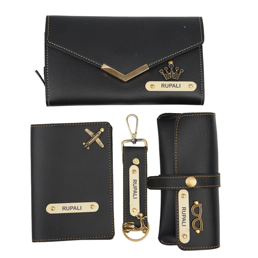 Nexon Ladies 4 Pc Combo (Lady Wallet 1.0, Passport, Eyewear, Keychain)  (Black)