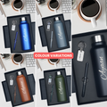 Classic Metal Pen+Classic Leather Metal Keychain+Classic Smart Bottle-Blue