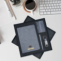 Classy Hardcover Diary + Classic Metal Pen + Classy Leather Metal Keychain + Classy Card Holder - Grey