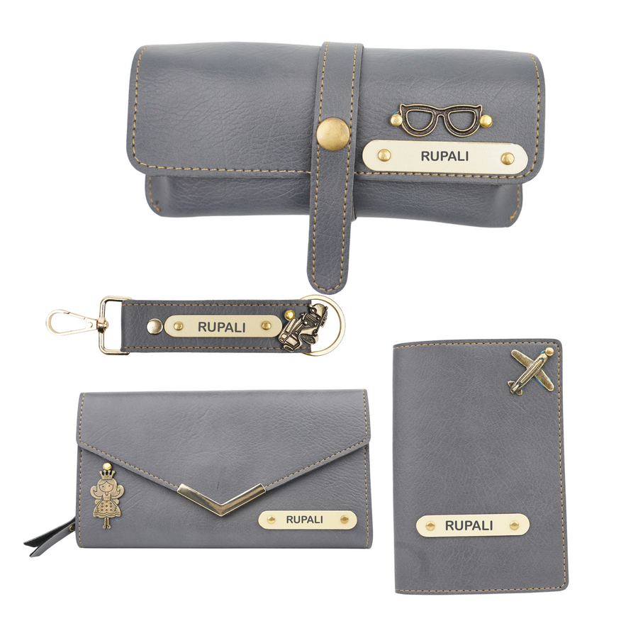 Nexon Ladies 4 Pc Combo (Lady Wallet 1.0, Passport, Eyewear, Keychain) (Grey)