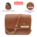 Personalized Nexon Leather Chained Sling Bag - Tan