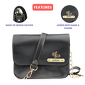 Personalized Nexon Leather Chained Sling Bag - Black