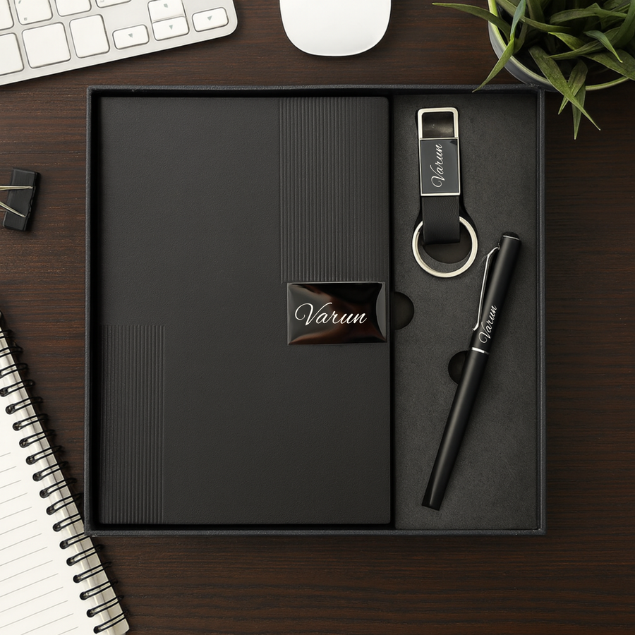 Nexon Diary + Classic Nexon Pen + Classy Leather Metal Keychain- BLACK