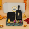 "Personalized Diwali Gift Hamper 10.0-BLACK✨ Nexon Gift Hamper – Flip Diary, Pen, Pouch, Laxmi Ganesh Metal Diya, Almond & Kaju Jars, Designer Box | Festive & Corporate Gifting 🎁