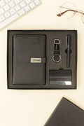 Classy  Metal Flip Diary + Classic Metal Pen + Classy Leather Metal Keychain +Classy Card Holder - BLACK