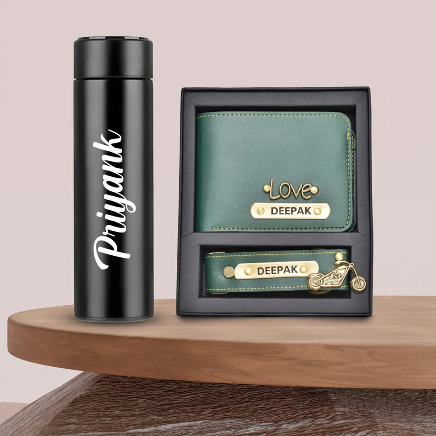 Personalized Bottle & Men's Combo (2 pcs) - Olive Green