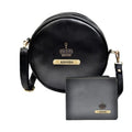 Classy Leather Customized Chained Sling Bag Round + Men's Wallet - Black Black