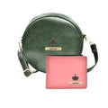 Classy Leather Customized Chained Sling Bag Round + Men's Wallet - Green Peach