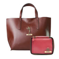 Customized Women's Tote Bag in Vogue (Product 1) + Mini Make up kit (Product 2) - Brown Wine