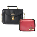Customized Women's Buttoned Leather Bag + Mini Make up Kit - Black Wine