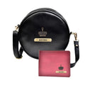 Classy Leather Customized Chained Sling Bag Round + Men's Wallet - Black Maroon