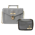 Customized Women's Buttoned Leather Bag + Mini Make up Kit - Grey Grey