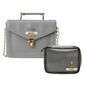 Customized Women's Buttoned Leather Bag + Mini Make up Kit - Grey Grey