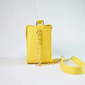 Customized Women's Buttoned Leather Bag + Mini Make up Kit - Yellow Pink