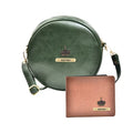 Classy Leather Customized Chained Sling Bag Round + Men's Wallet - Green Tan