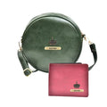 Classy Leather Customized Chained Sling Bag Round + Men's Wallet - Green Maroon