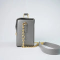 Customized Women's Buttoned Leather Bag + Mini Make up Kit - Grey Wine