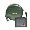 Classy Leather Customized Chained Sling Bag Round + Men's Wallet - Green Black