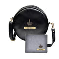 Classy Leather Customized Chained Sling Bag Round + Men's Wallet - Black Grey