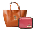 Customized Women's Tote Bag in Vogue (Product 1) + Mini Make up kit (Product 2) - Tan Wine